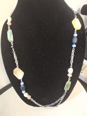 Chico's Multicolor Gemstone-Link Necklace & Earring Set W/ Yellow, Green & Blue